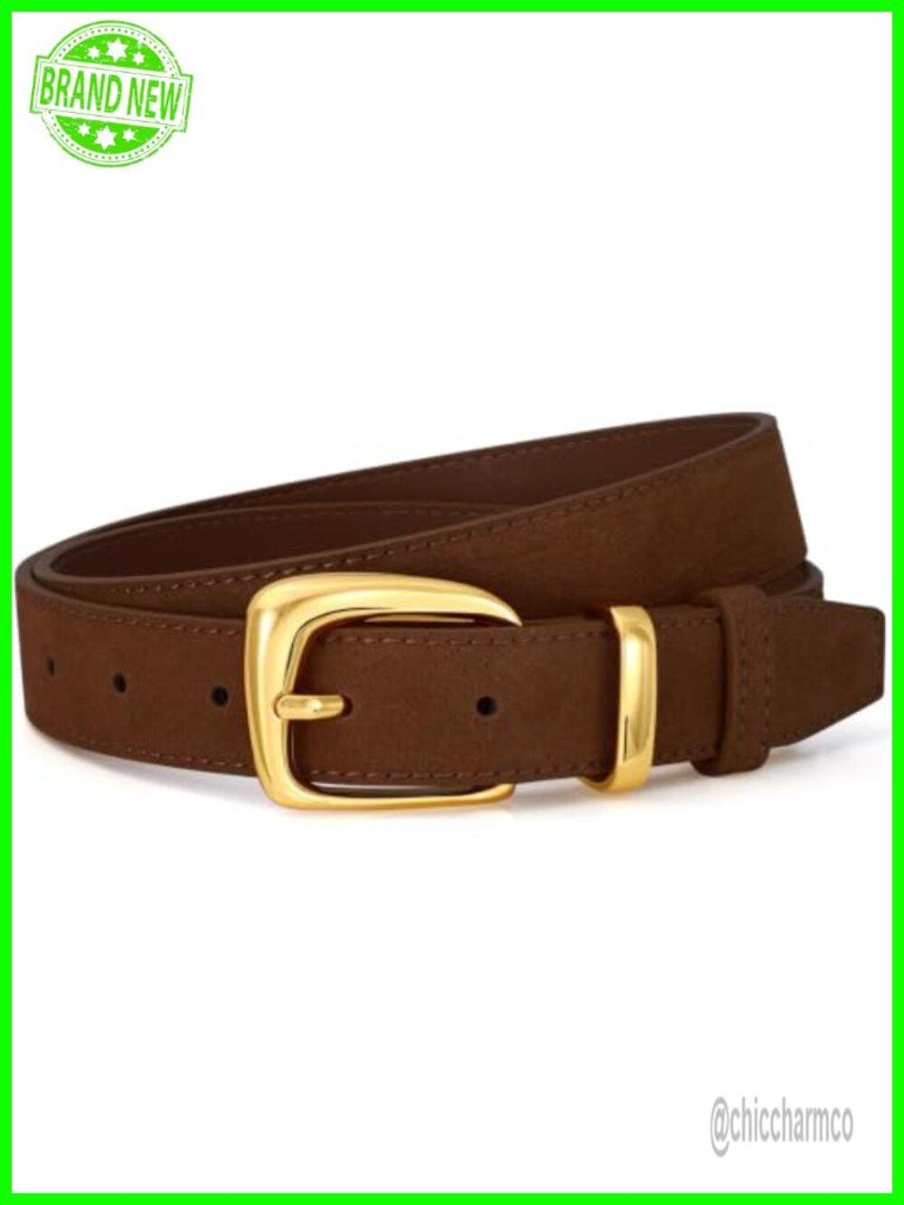 Suede Leather Belt for Women Retro Gold Buckle Dress Jeans Waist
